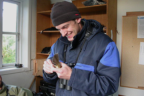 Michael Johansen får ny mærkerart - Drosselrørsanger 2k+, Blåvand Fuglestation, 20. maj 2007